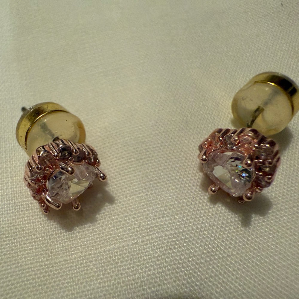 Gold and Pink Floral Stud Earrings with Central Stone